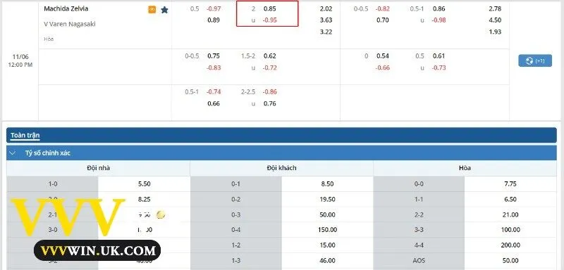 Khám Phá Kèo Tài Xỉu 2 Trái Và Bí Kíp Chơi Đỉnh Cao Trên Vvvwin 3 Tỷ lệ cược trận Machida Zelvia gặp V-Varen Nagasaki